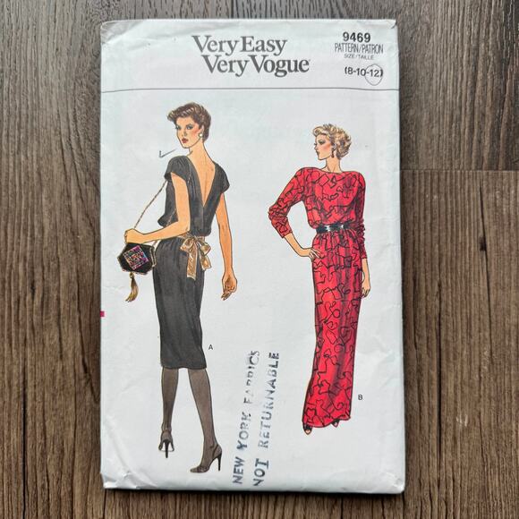 Vintage 1980s Vogue 9469 Sewing Pattern Size XS-S Women Midi Maxi Dress COMPLETE - Picture 1 of 3
